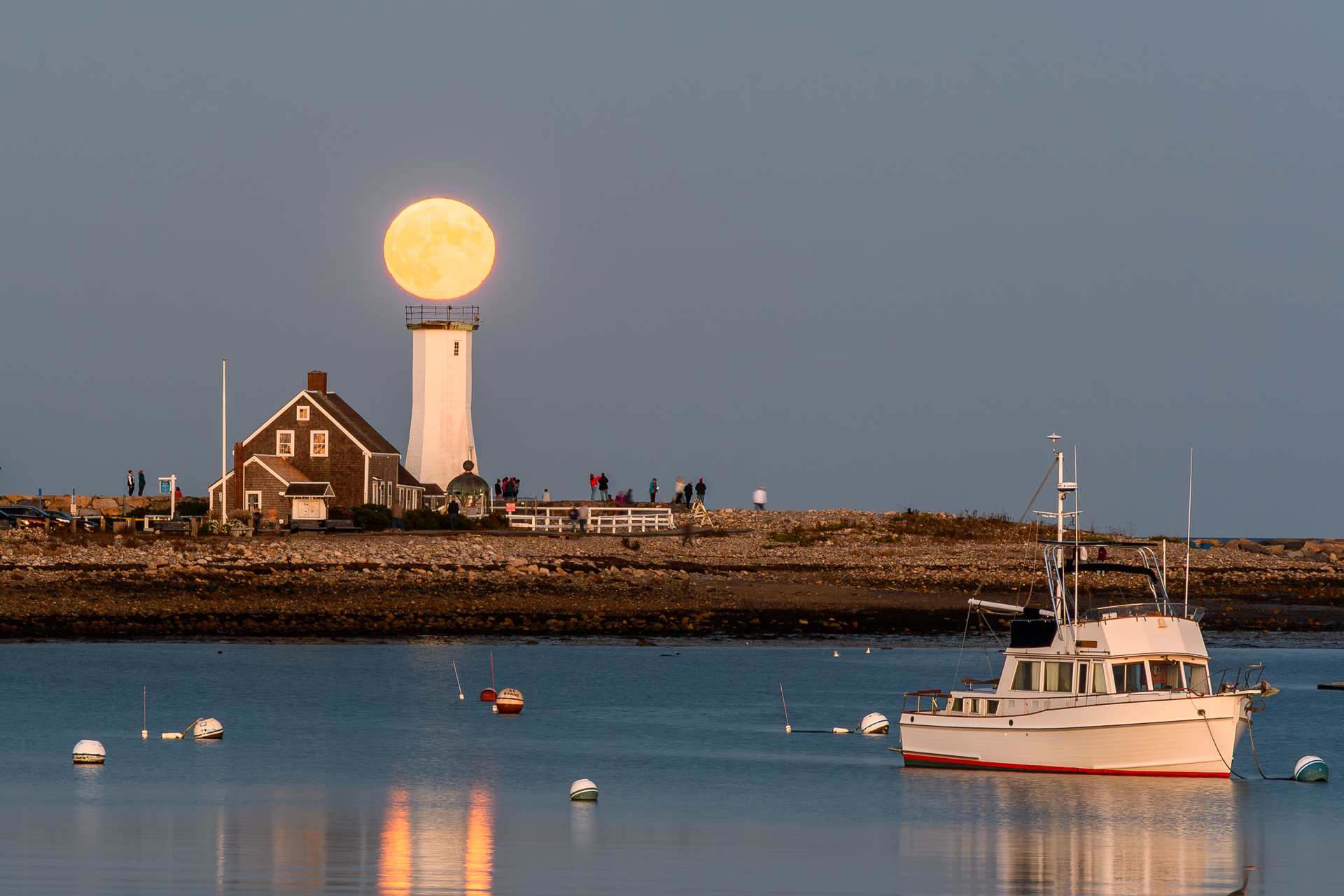 Harvest Moon Over Old Scituate Light