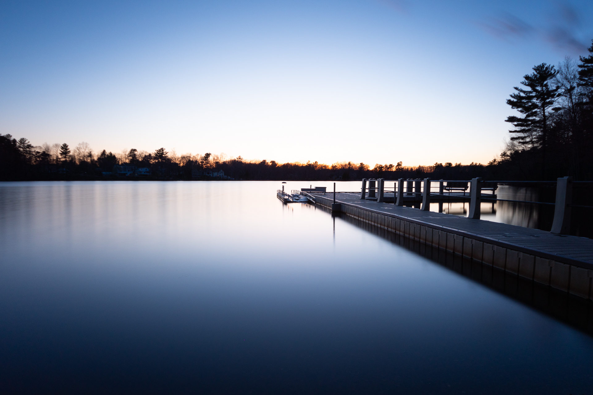 A long exposure of the dock at Jacobs Pond.