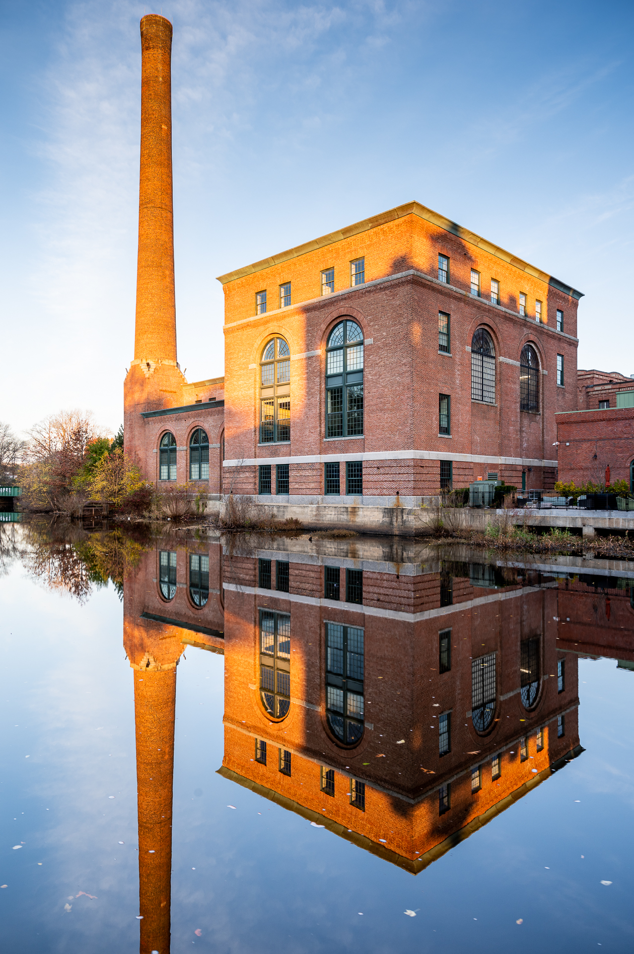 The old Baker Chocolate Factory reflecting in the Neponset river