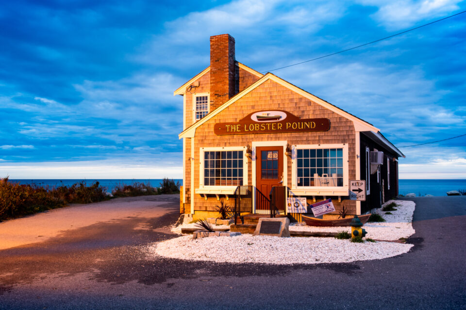 The Lobster Pound at Manomet Point before sunrise in Plymouth, Massachusetts.