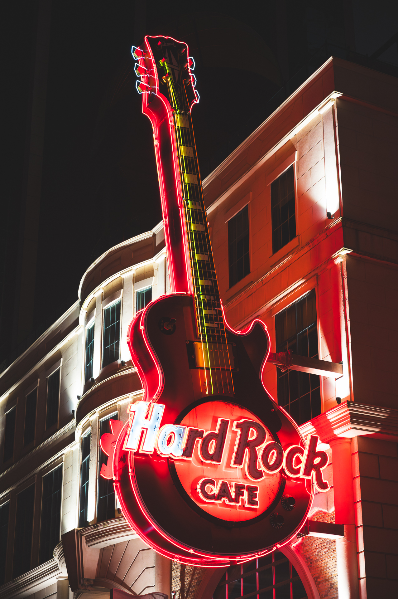 The beautiful colors of the Hard Rock Cafe Guitar Sign