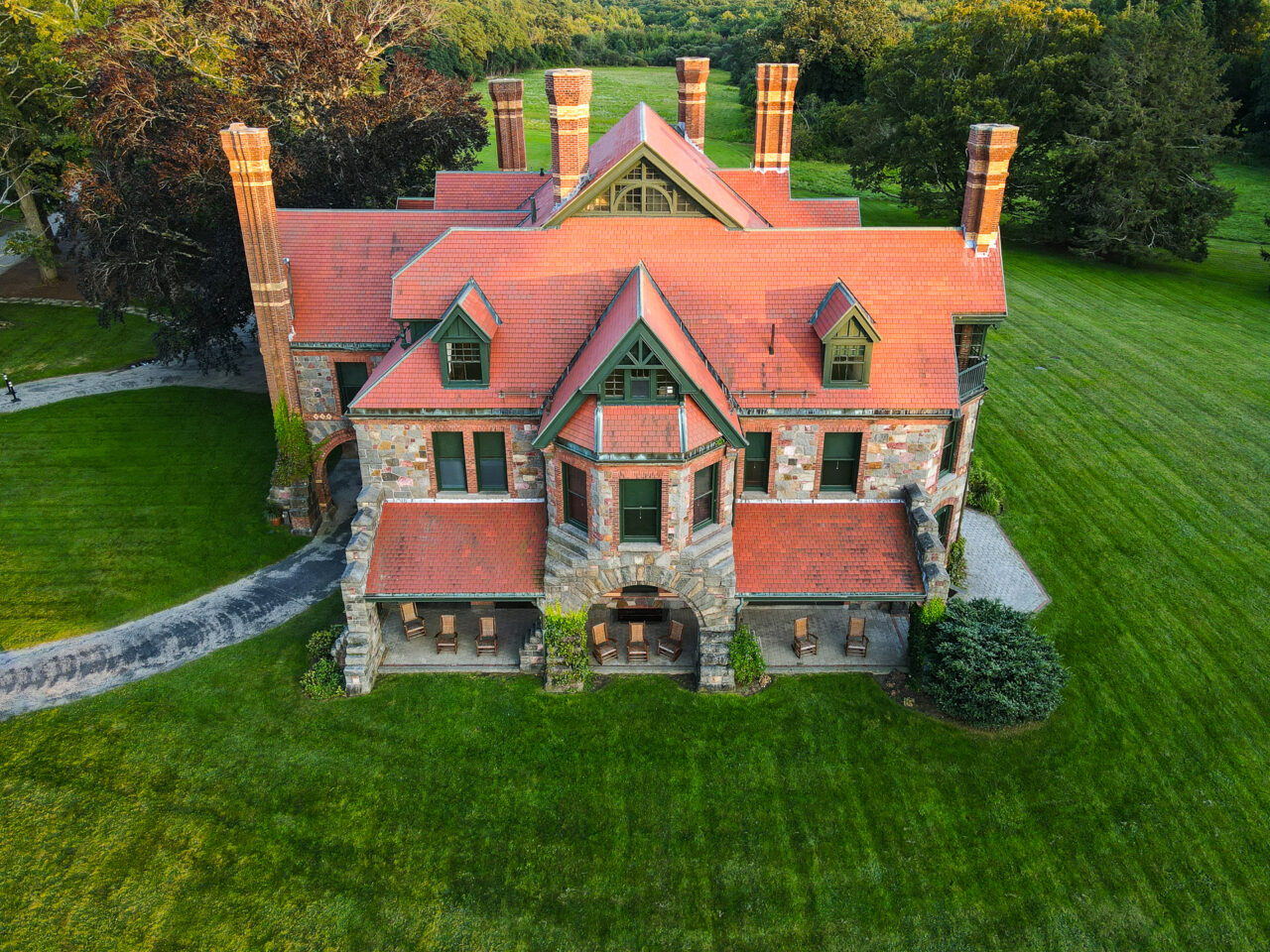 Drone photo of Eustis Estate Museum in Milton, Massachusetts.