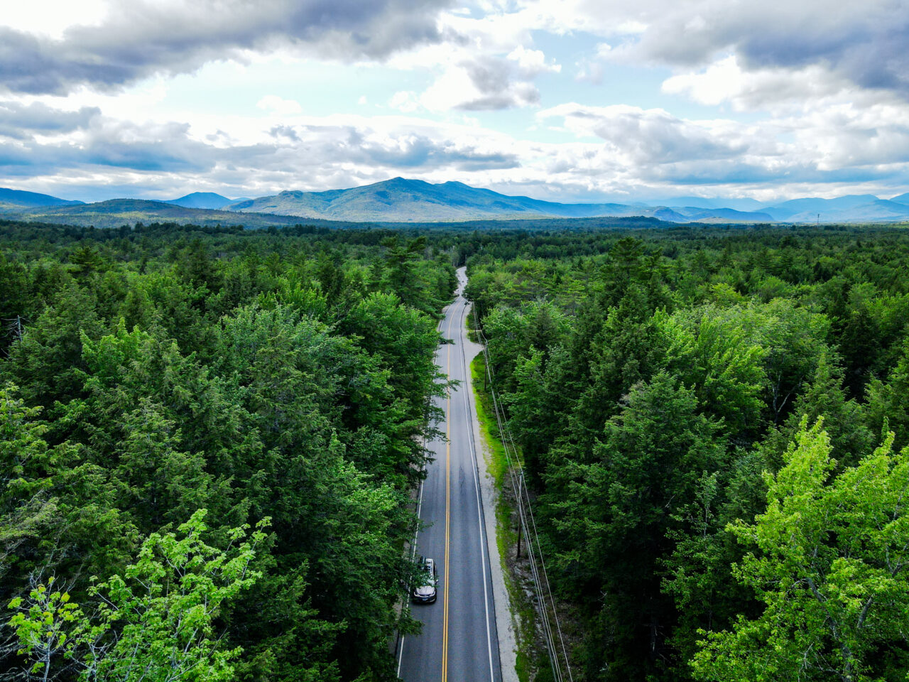 A road leading to the White Mountains in New Hampshire.