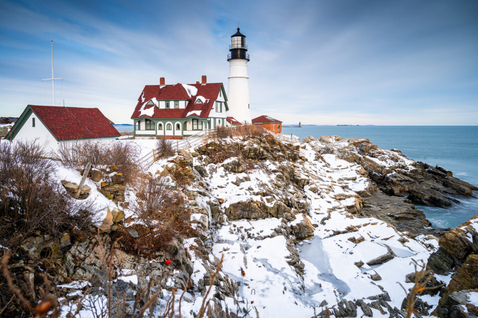 Portland Head Lighthouse after snowfall.