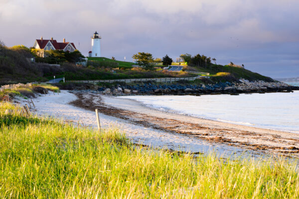 Nobska Lighthouse as viewed from the nearby beach.