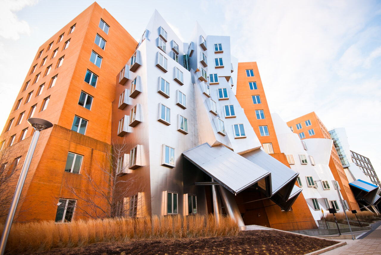 The intricate design of the Ray and Maria Stata Center building in Boston, Massachusetts.