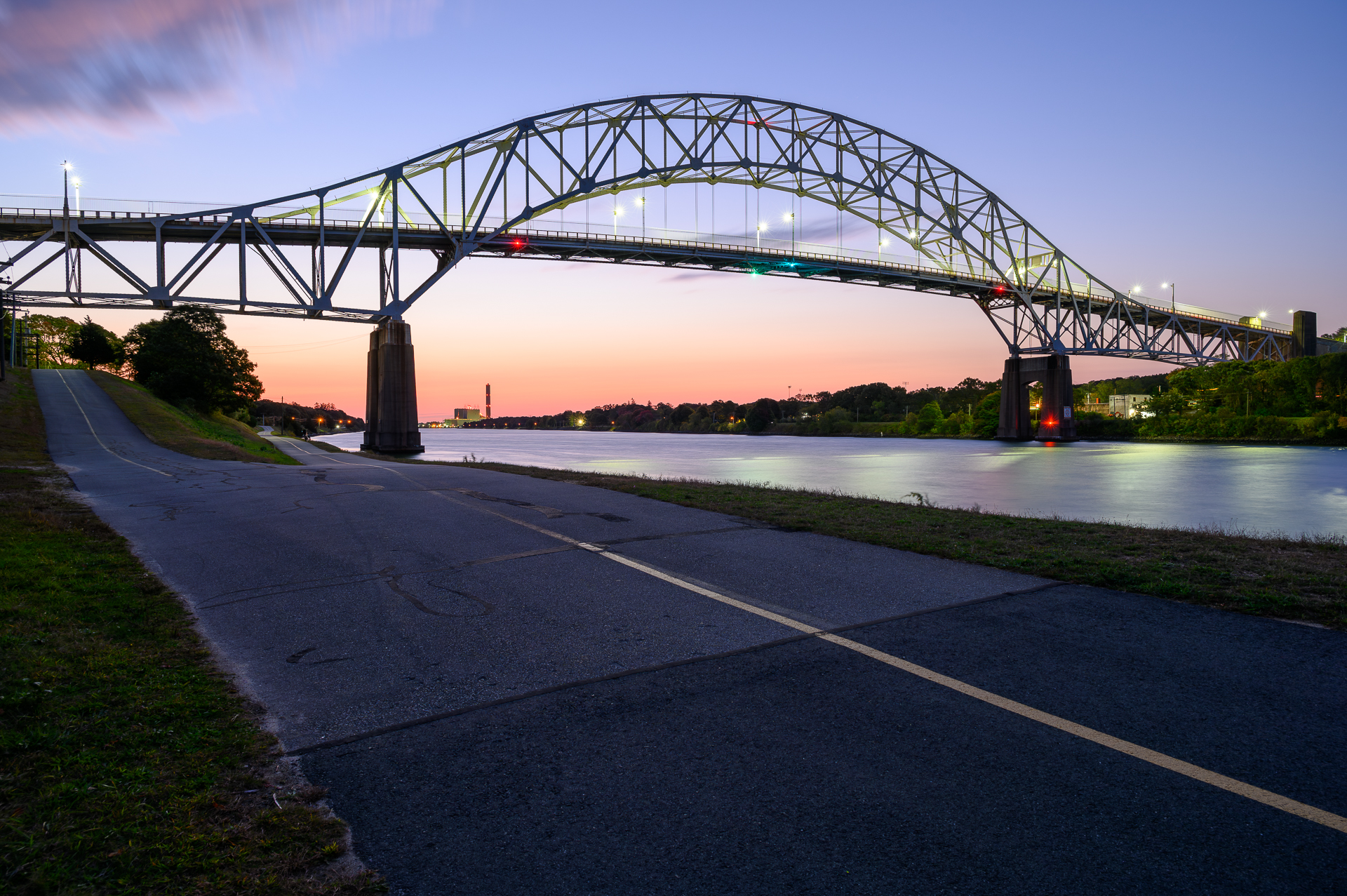 Early hues before sunrise at the Sagamore Bridge.