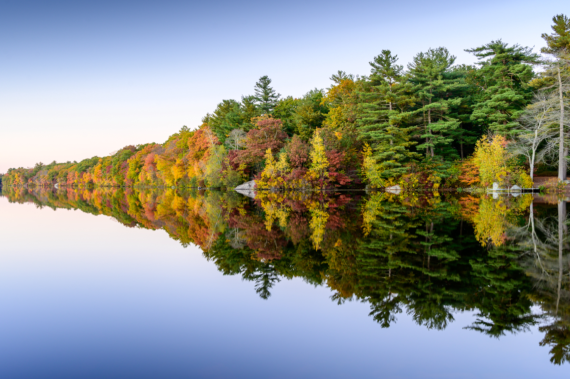 Autumn colors reflected on Cleveland Pond at Ames Nowell State Park.