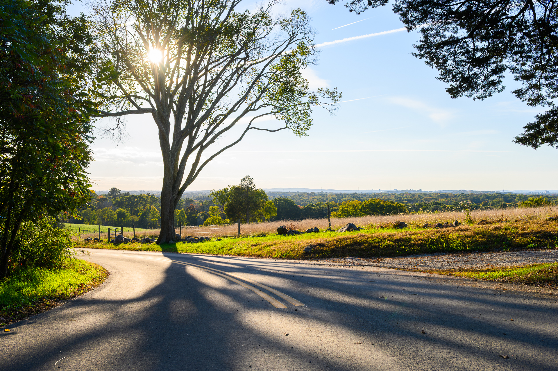 A sunlit curve during autumn.