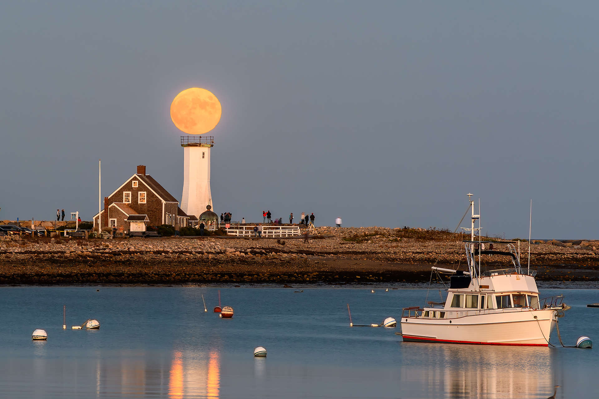 Harvest Moon Over Old Scituate Light