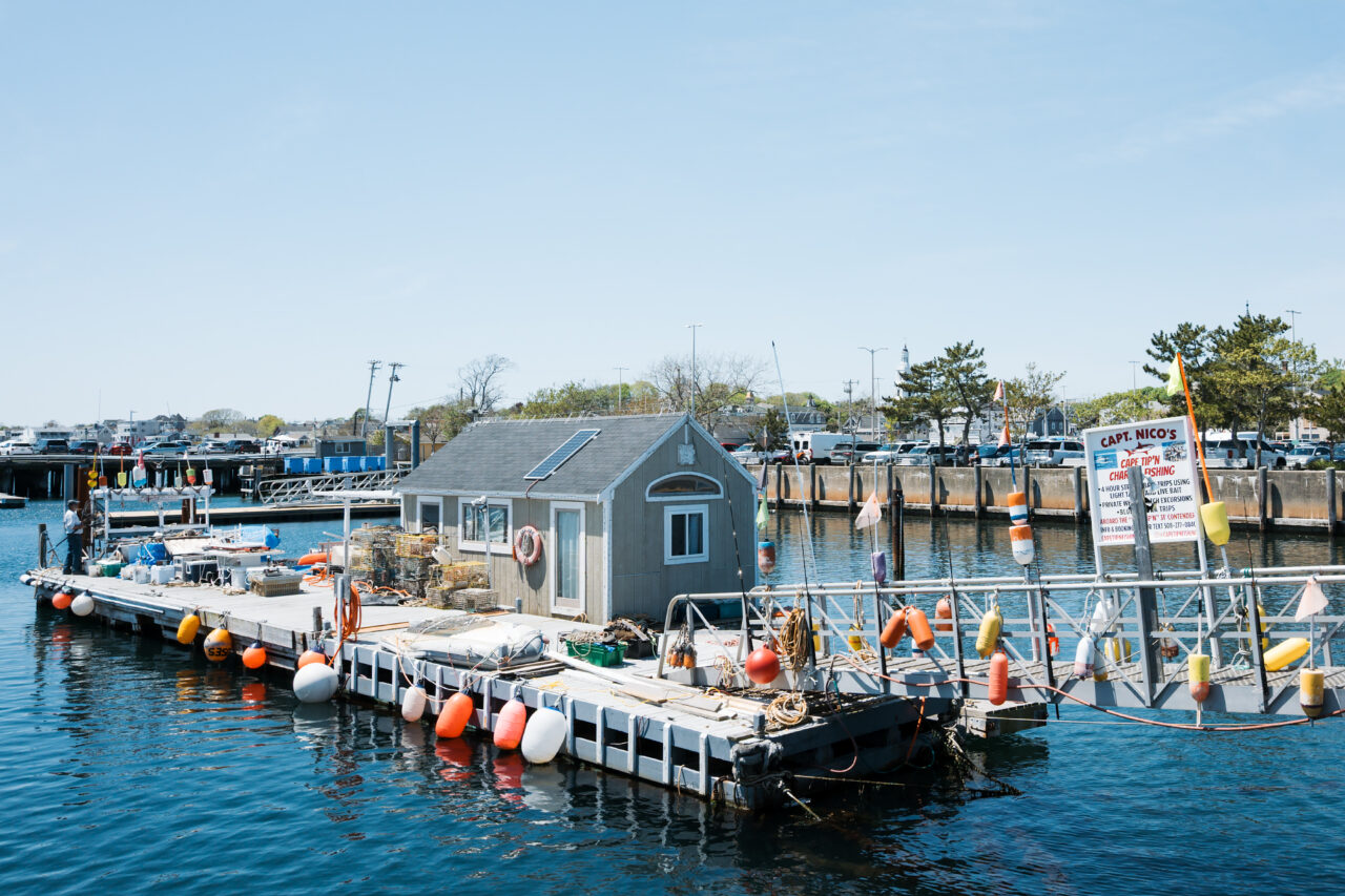The dock for Captain Nico's fishing charter at MacMillan Pier in Provincetown, Massachusetts.