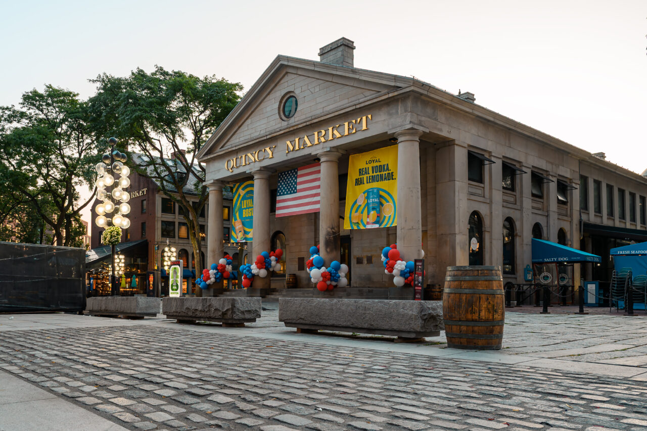 Boston’s Quincy Market entrance early on Independence Day, completely empty.