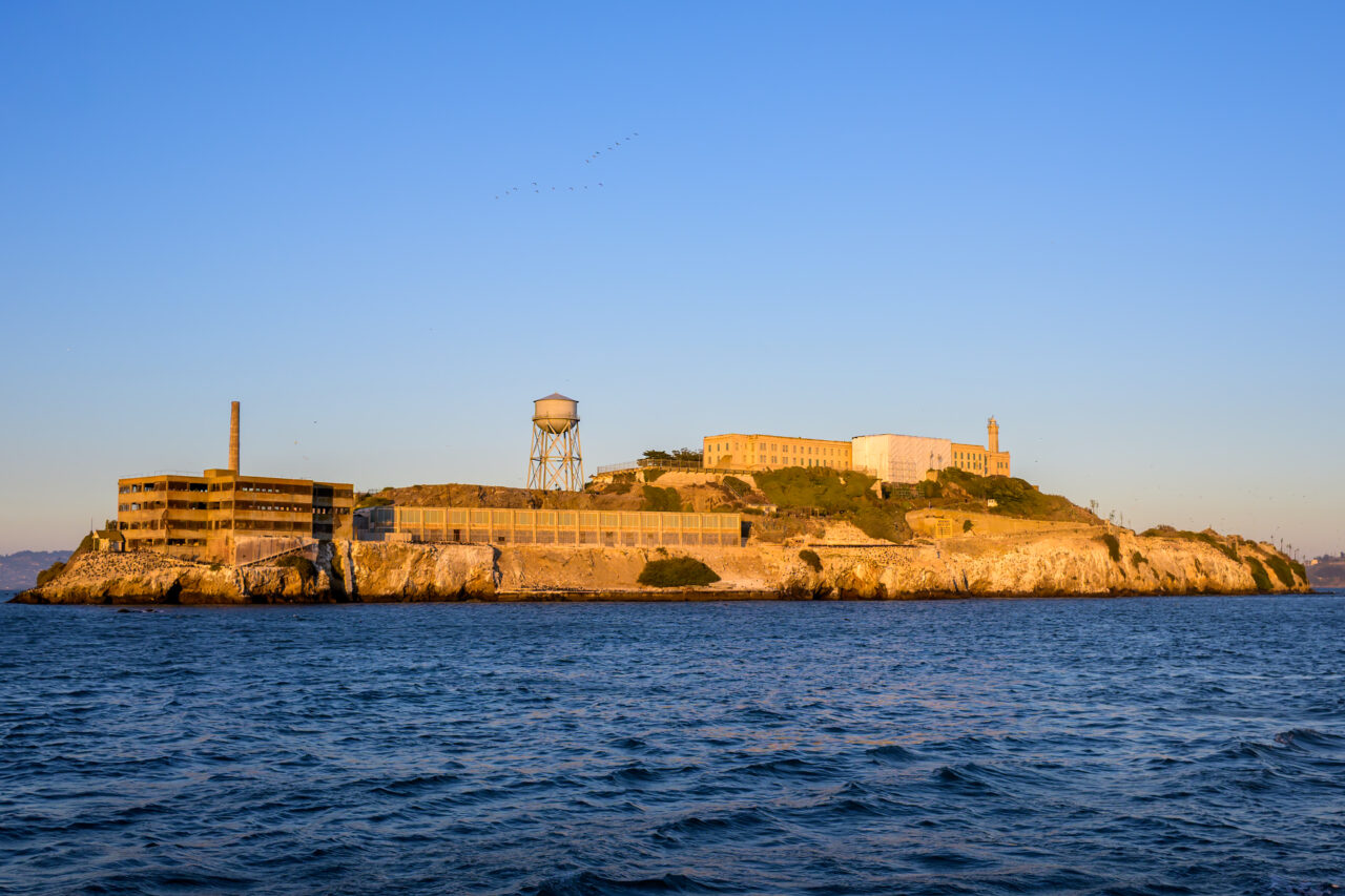 A view of Alcatraz as the ferry approaches the island.
