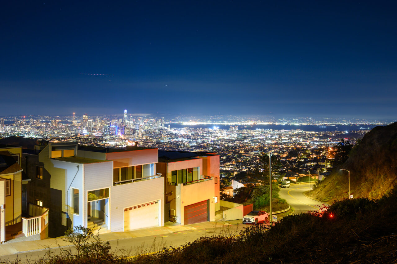 Residential Homes with a View of the San Francisco Skyline from Twin Peaks
