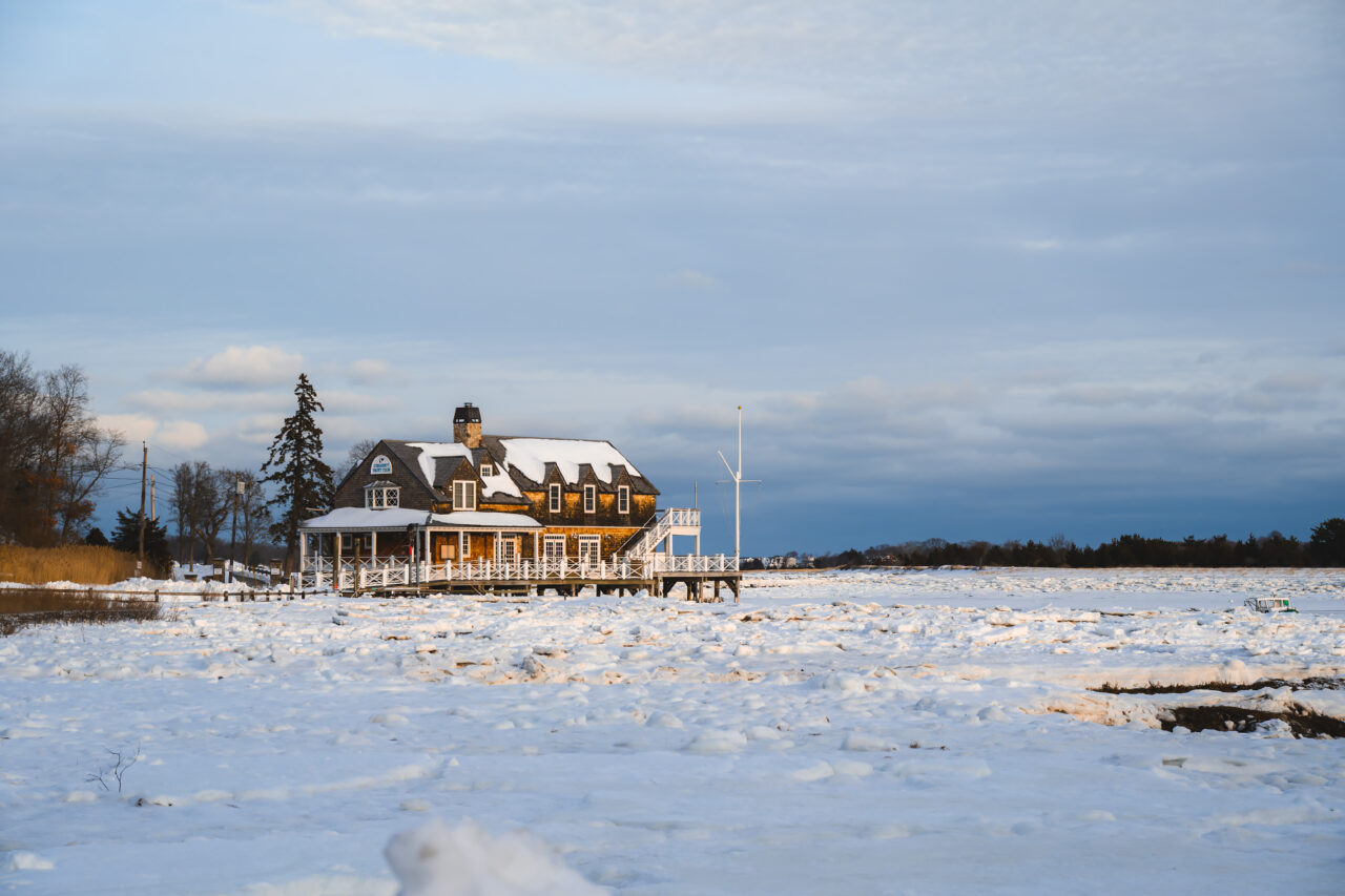 The frozen waters of Cohasset Cove near the Cohasset Yacht Club.