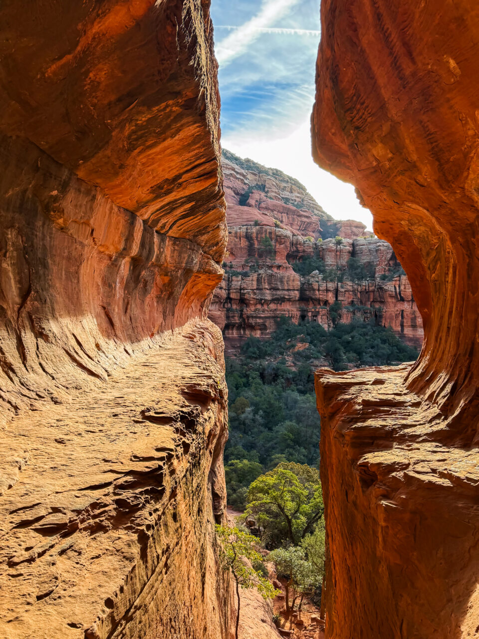Wide view of the opening of Subway Cave in Boynton Canyon, Sedona, Arizona.