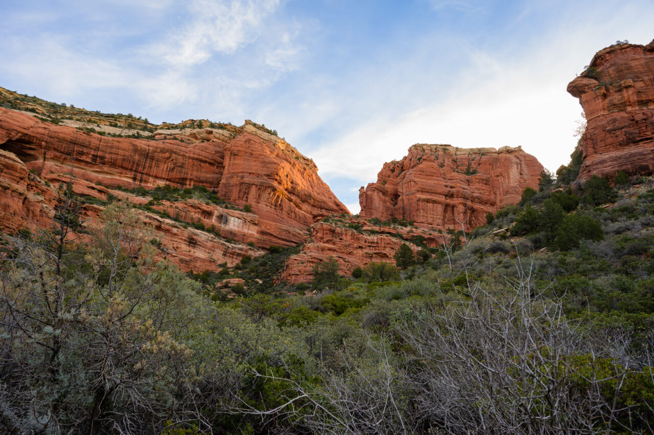 Layered sandstone walls along the Boynton Canyon trail in Sedona.