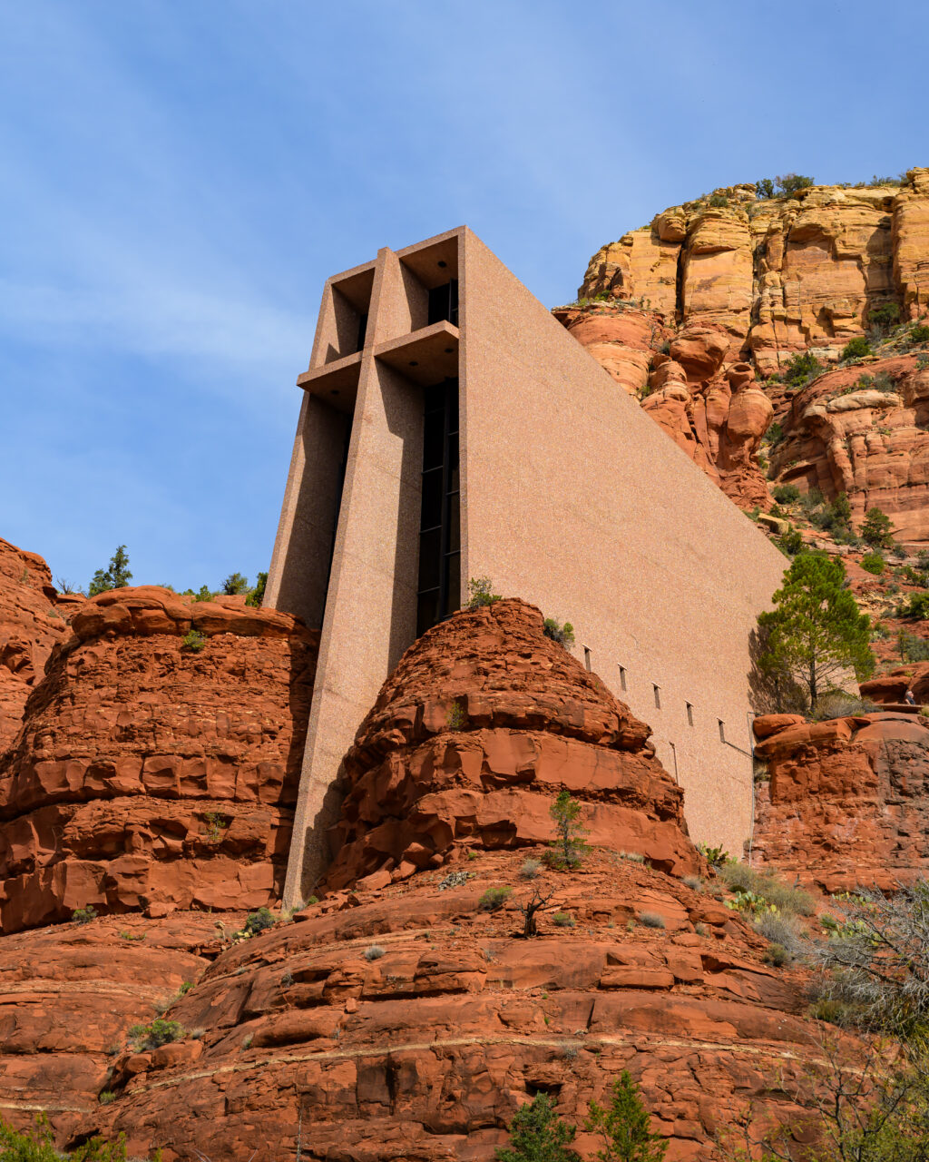 Chapel of the Holy Cross built into the red rock face, Sedona Arizona.