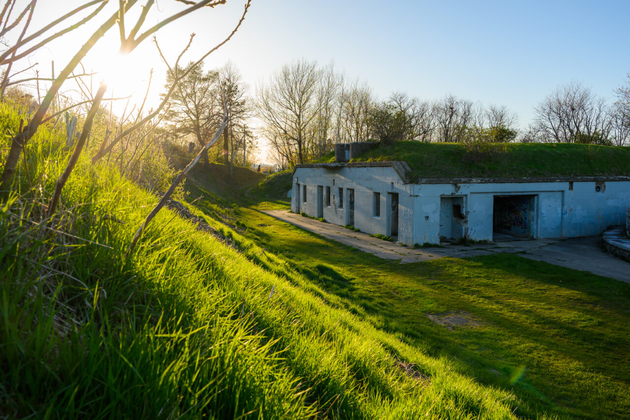 The abandoned bunkers at Fort Revere Park in Hull catching the last of the afternoon sun.